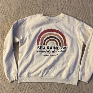 White Sweatshirt with Rainbow Graphic